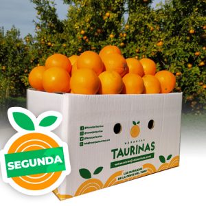 Muestra una caja de naranjas navelinasPlaza de Segunda 10 Kg de NaranjasTaurinas.com